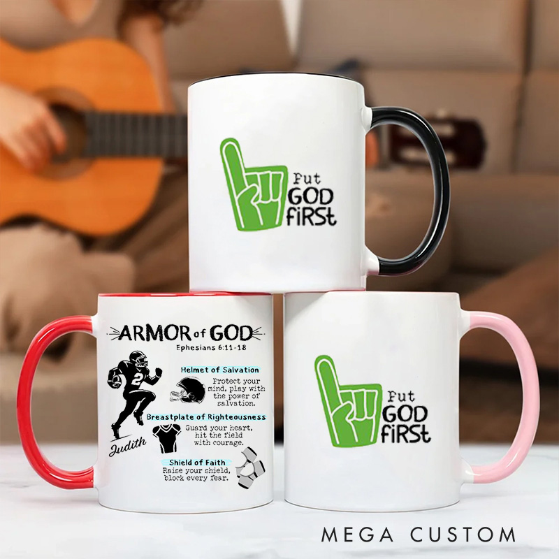 Personalized Armor of God for Football Ceramic Mug with Name Religious Inspirational Gift for Christians