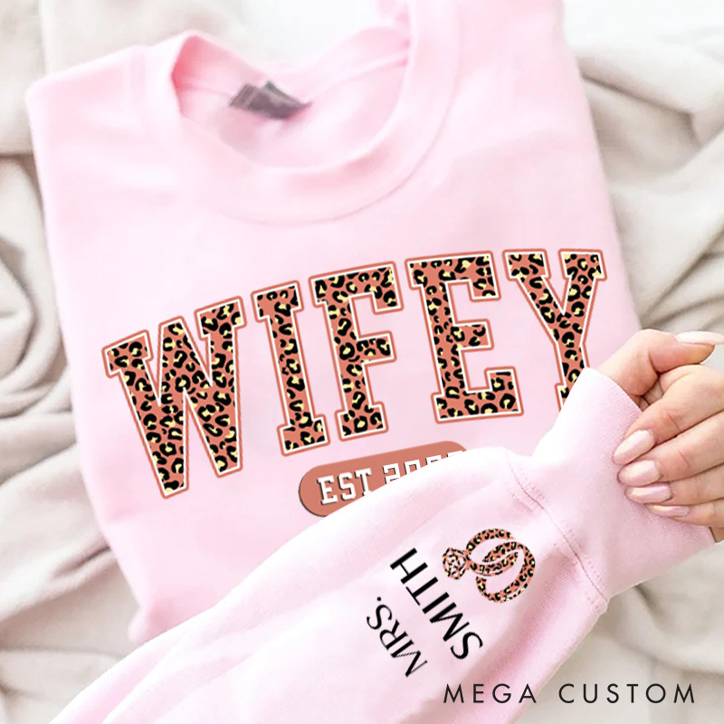 Personalized Wifey Sweatshirt Custom Leopard Sweatshirt for Her Wife Gift Anniversary Valentine's Gift for Wife Holiday Top Cloth for Wife