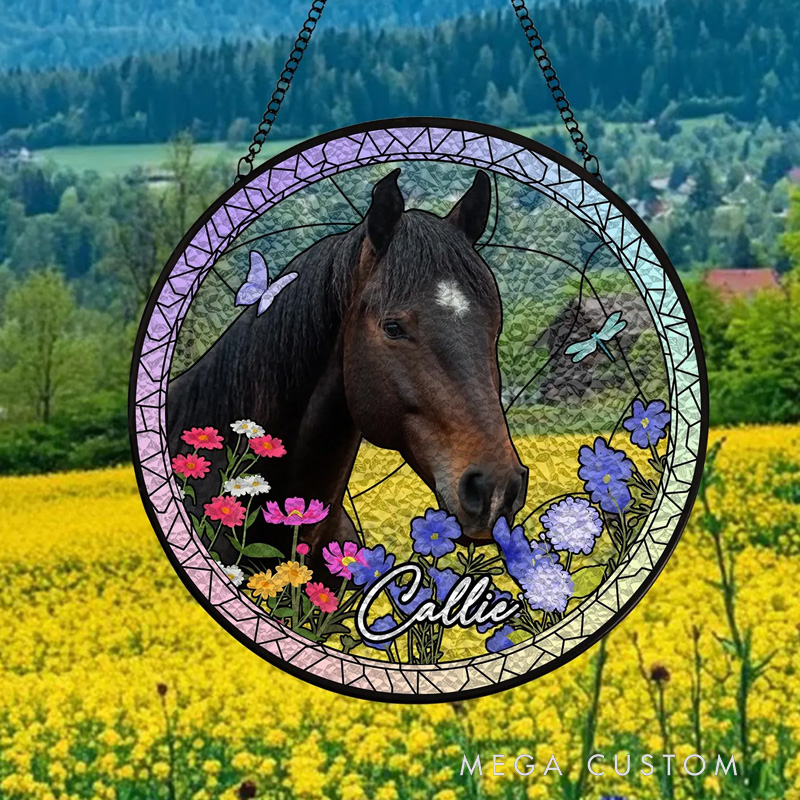 Personalized Horse Stained Glass Suncatcher Photo Horse Loss Memorial Gifts for Equestrian Ridng Lovers 