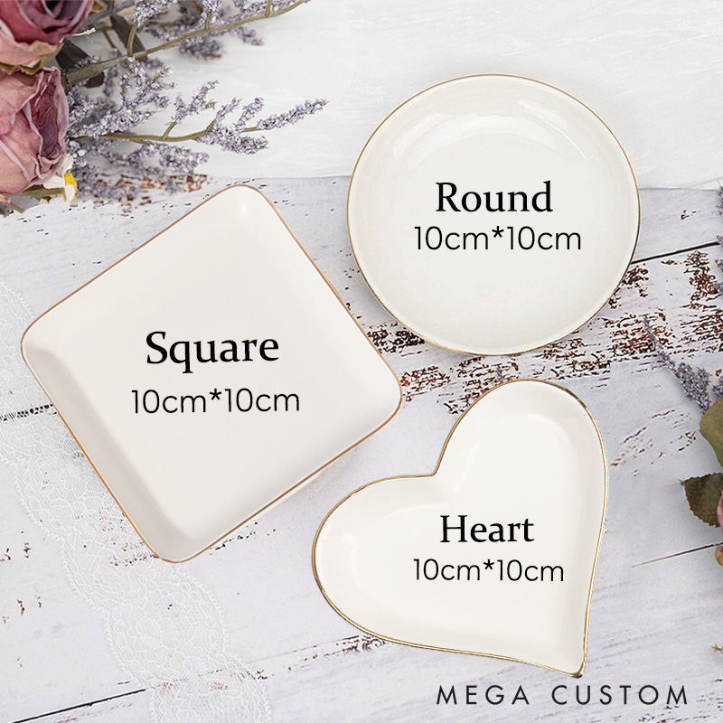 Personalized Leafy Wreath Monogram Wedding Engagement Gold-Trimmed Ring Dishes