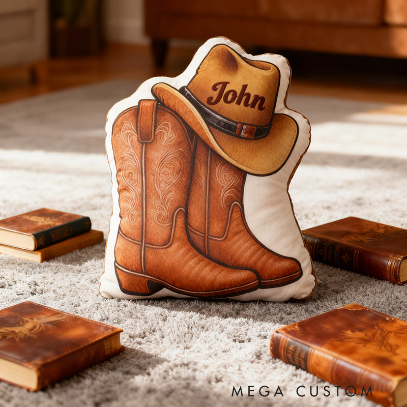 Personalized Cowboy Boots Cowboy Hats Cowboy Themed Pillow with Customizable Names Unique Decorative Cushion Perfect Gift for Western Cowboys and Music Lovers