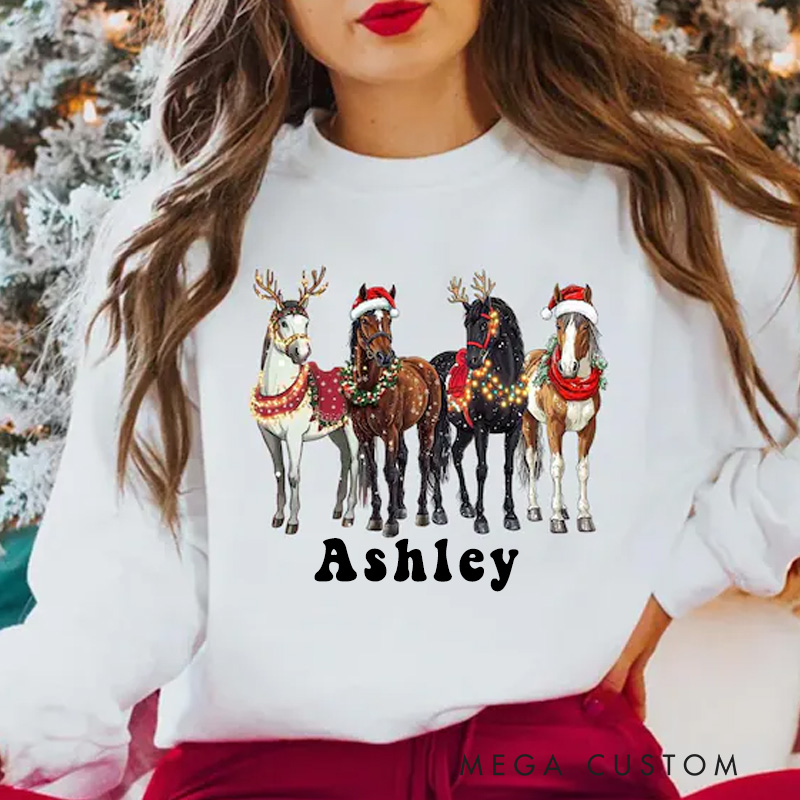 Personalized Horse Christmas Sweatshirt Funny Horse Shirt Gift For Horse Lover Equestrian Riding Lovers