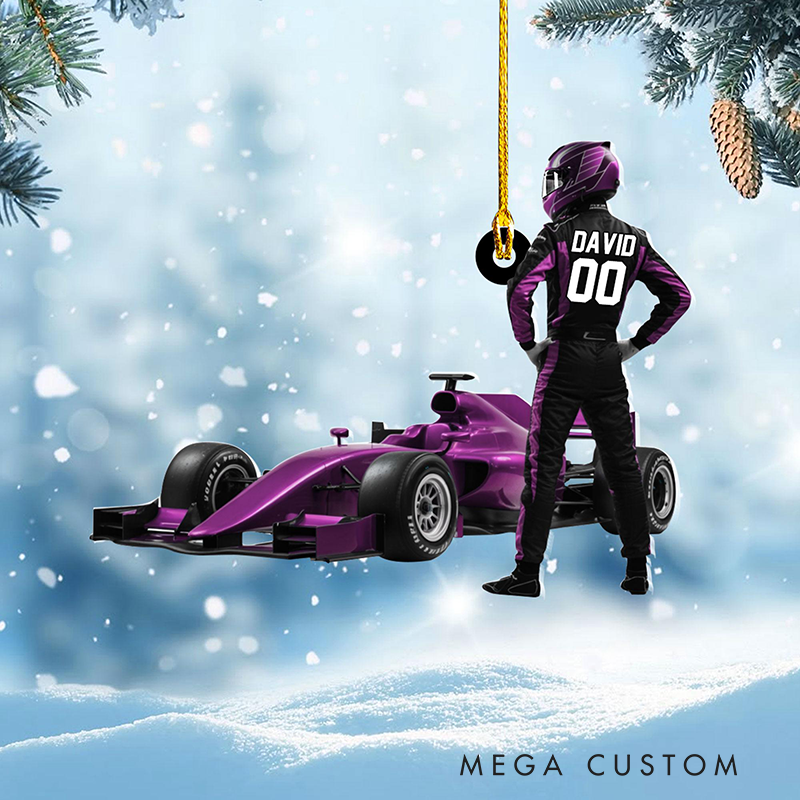 Personalized  Christmas Ornament Custom Name and Number Raceing Car Design Christmas Tree Decoration Gift for Car Lovers and Motorsports Fans