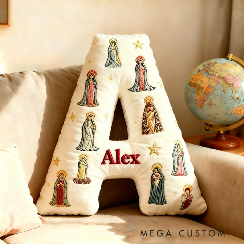 Personalized Mother of God Pray for us Letter Pillow with Custom Name Home Decor Christian Pillow Religious Gift for Kids Adults