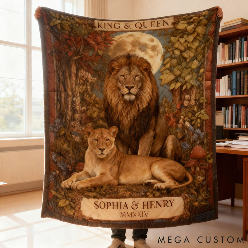 Personalized Couple Lion Kindred Spirits Blanket Custom Newlyweds Blanket King and Queen Couple Blanket Valentine's Day Gift for Husband Wife