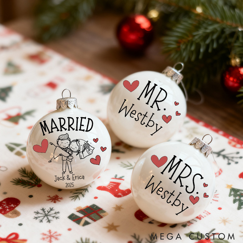 Personalized Mr and Mrs Matching Christmas Ornament Our First Christmas Ornament Set For Newlywed Couple Wedding Ornament Keepsake