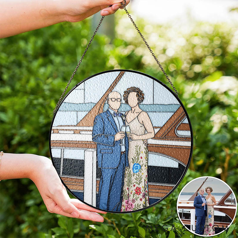 Personalized Couple Faceless Photo Stained Glass Suncatcher Newlyweds Portrait Window Decor Anniversary Gift for Husband Wife Boyfriend Girlfriend