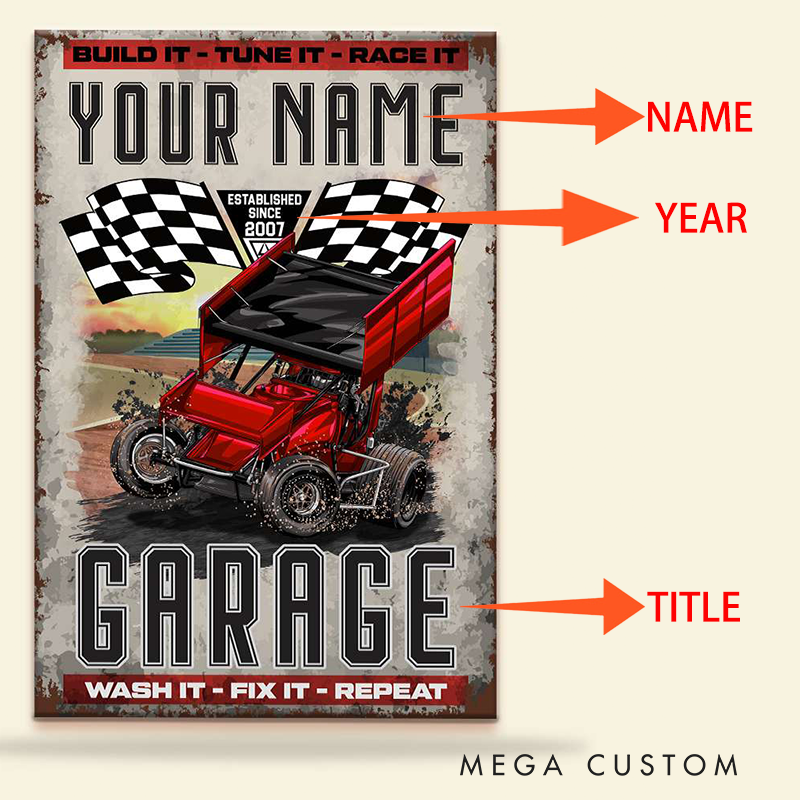 Personalized Dirt Track Racing Outlaw Garage Custom Metal Sign Gift for Racer and Racing Lovers