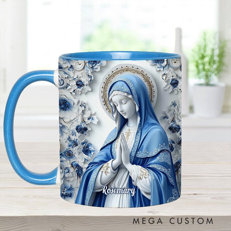 Personalized Believe Virgin Mary Ceramic Mug with Name Religious Inspirational Gift Catholic Gift for Women