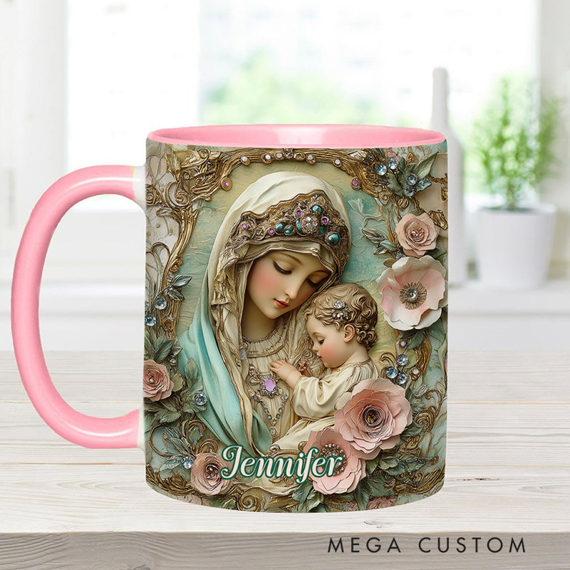 Personalized Virgin Mary Baby Jesus Ceramic Mug with Name Religious Inspirational Gift Catholic Gift for Women