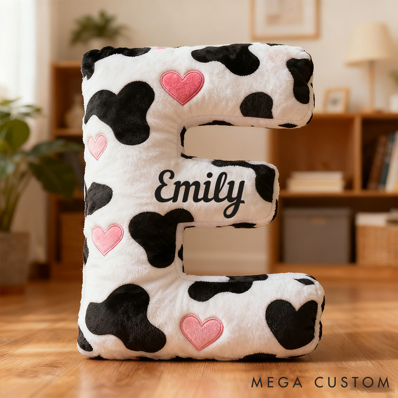 Personalized Cow Print Initial Pillow for Girlfriend Custom Initial Pillow for Her Holiday Decor Pillow
