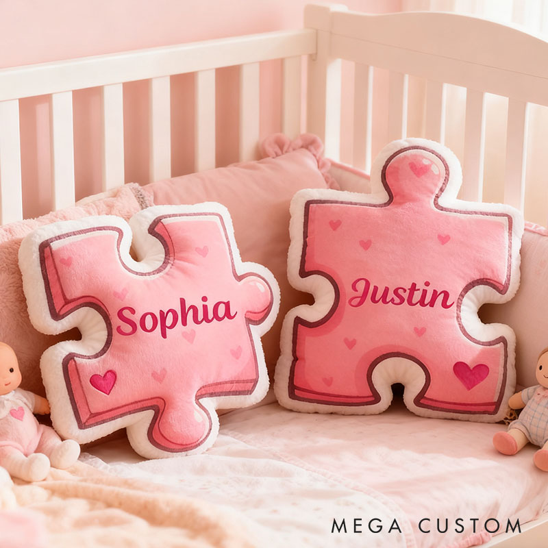 Personalized Girlfriend Pink Heart Puzzle Piece Pillow Custom Wife Name Cushion Valentine's Day Pillow for Husband Wife Christmas Gift for Him Her