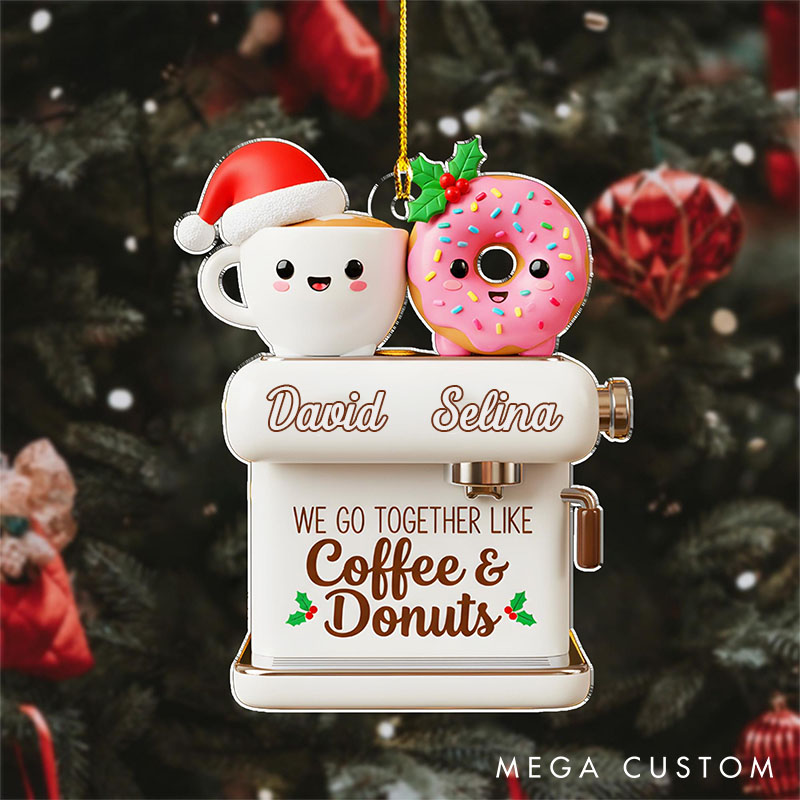 Personalized We Go Together Like Coffee & Donut Ornament Butter Jelly Couple Gifts for Boyfriend Girlfriend Funny Christmas Gift Ideas