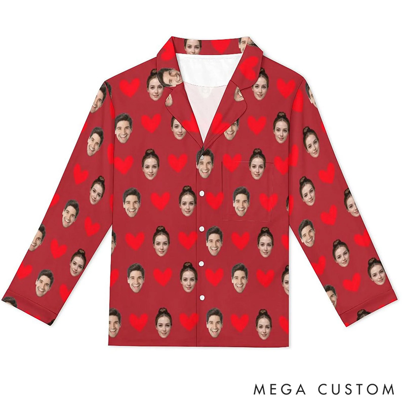 Personalized Couple Face Photo Pajamas Set Costom Photo Valentine's Day Heart Pajamas for Boyfriend Girlfriend for Wife Husband