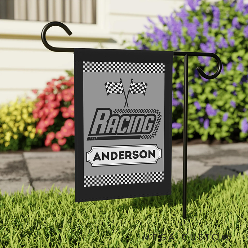 Personalized Racing Checkered Garden Flag Custom Name Flag Unique Decoration Flag for Racer and Racing Lovers