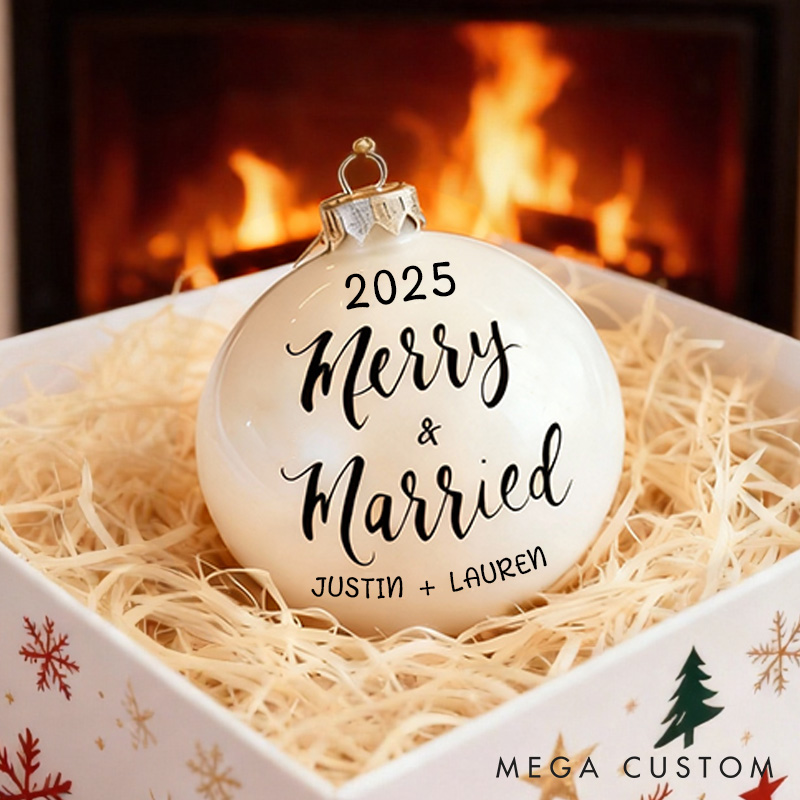 Personalized Merry and Married Ornament Custom Couple 1st Christmas Ornament Newlywed Christmas Gift Decor