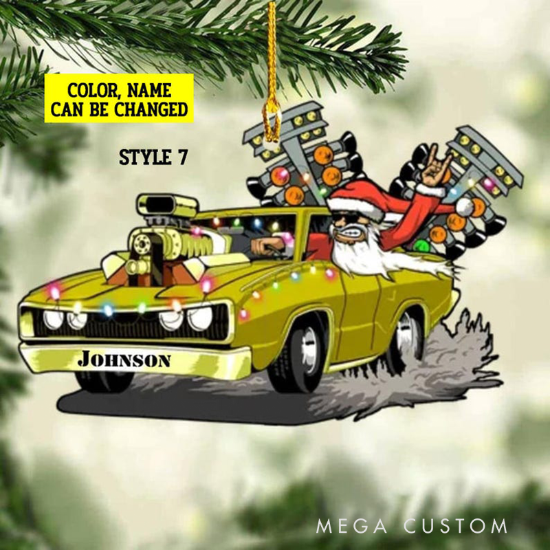 Personalized Drag Racing Ornament Custom Name and Color Hot Rod Christmas Decoration Gift for Car Enthusiasts and Racing Lovers