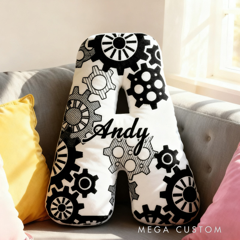 Personalized Cycling Gear Letter Pillow Graphic 3D Print Funny Letter Pillow Black And White Name Pillow Comfortable Travel Cushion for Riders Riding Lovers