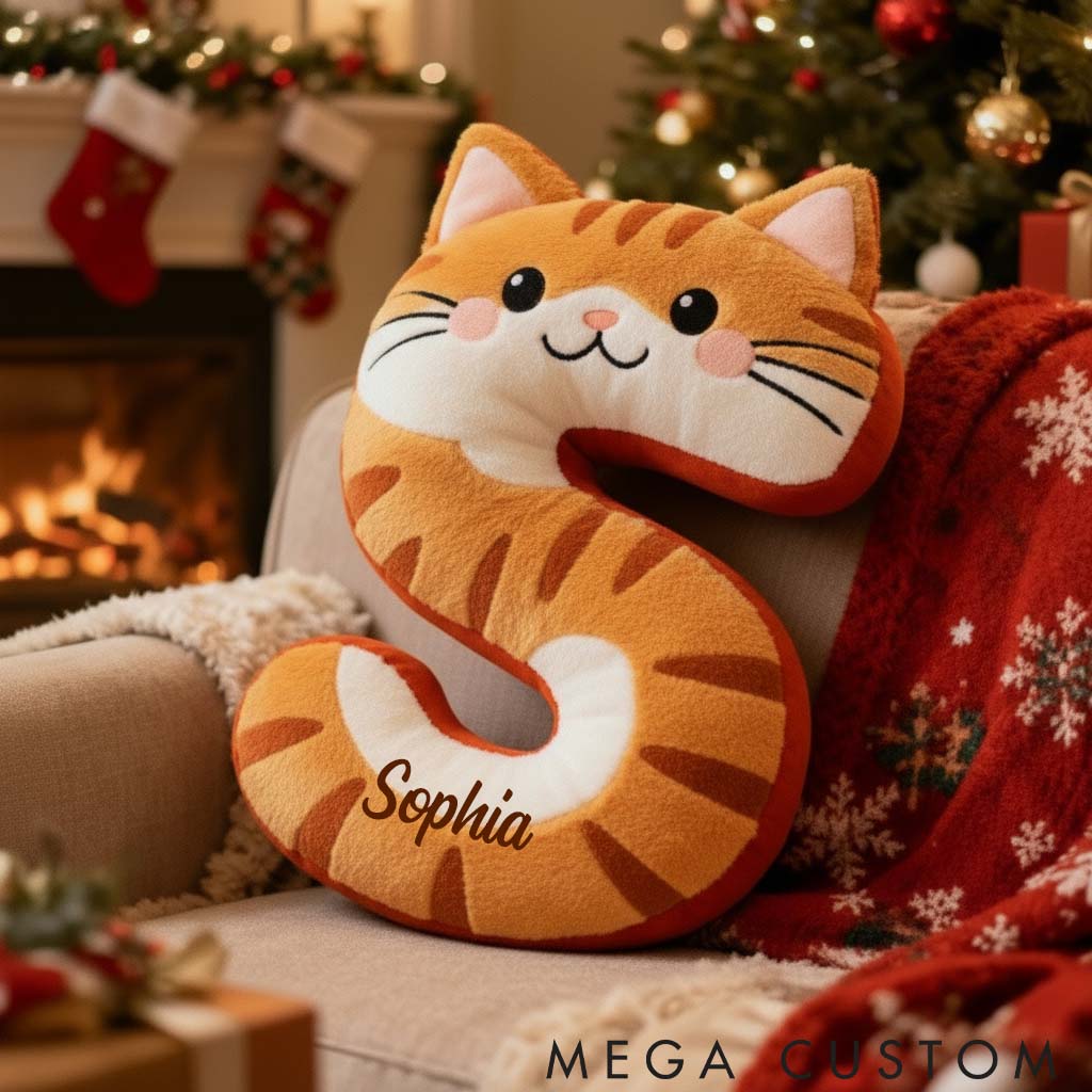 Personalized Cat Lover Cute Orange Tabby Cat Letter Pillow Graphic 3D Print Pillow