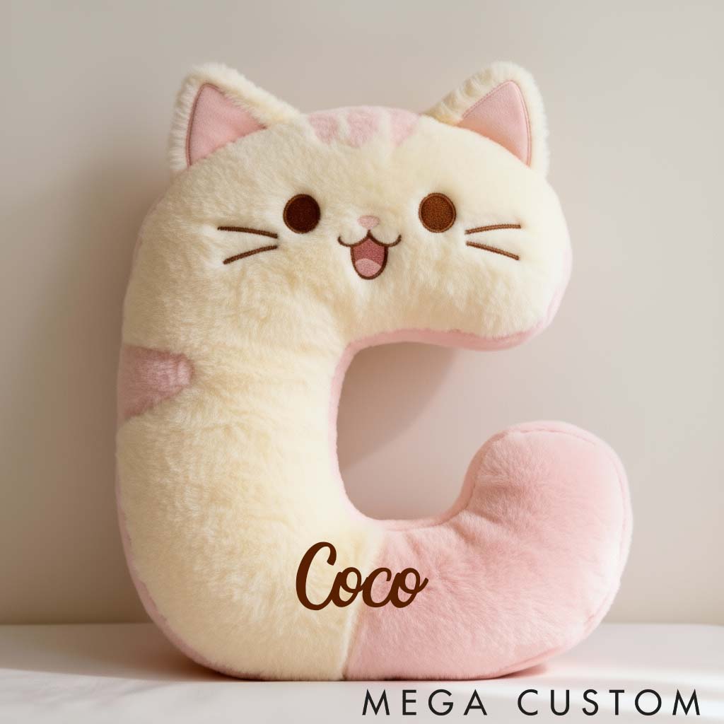 Personalized Cat Lover Pink Cat Letter Pillow Graphic 3D Print Pillow