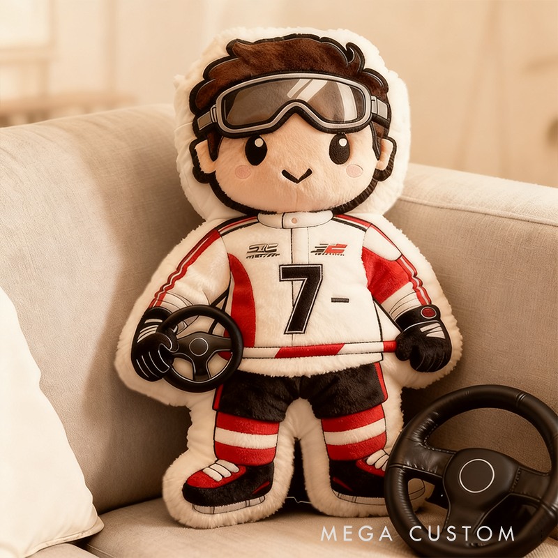Personalized Racer Pillow Custom Number Racing Driver Shaped Cushion Graphic 3D Print Gift for Racers and Car Lovers