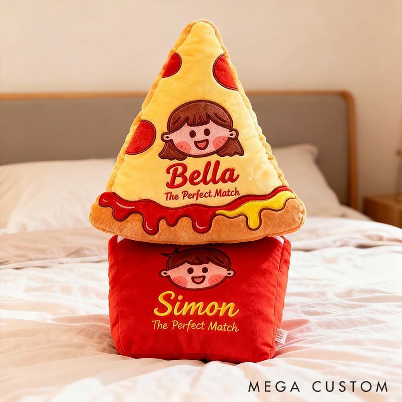 Personalized Cheese Pizza Girl and Crispy Fries Boy Pillow with Name Custom Couple Cushion Gift for Girl Christmas Gift for Girlfriend Boyfriend Wife