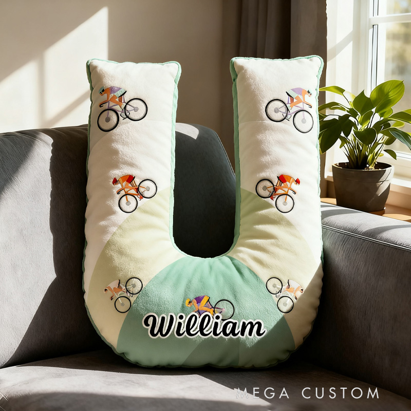 Personalized Retro Road Cycling Letter Pillow Graphic 3D Print Funny Letter Pillow Name Pillow Comfortable Travel Cushion for Riders Riding Lovers