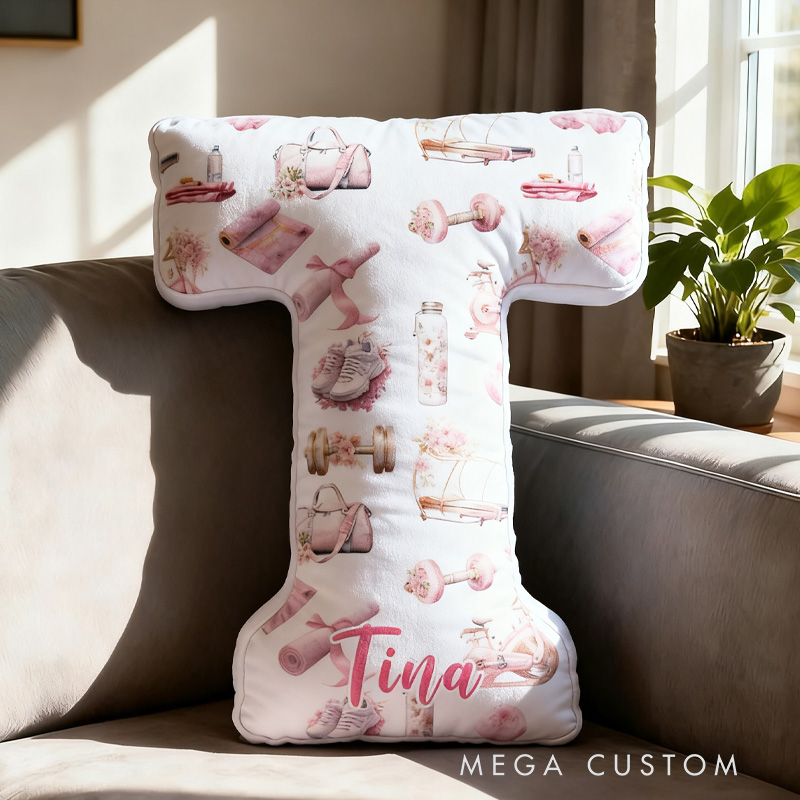 PersonalizedWorkout Clip Letter Pillow Graphic 3D Print Funny Letter Pillow Name Pillow Girly Health and Gym Fitness illustrations