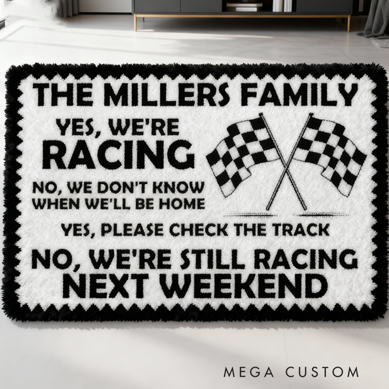 Personalized Funny Racing Doormat Custom Name Checkered Flag Design Yes We Are Racing Mat for Car Lovers and Motorsport Families