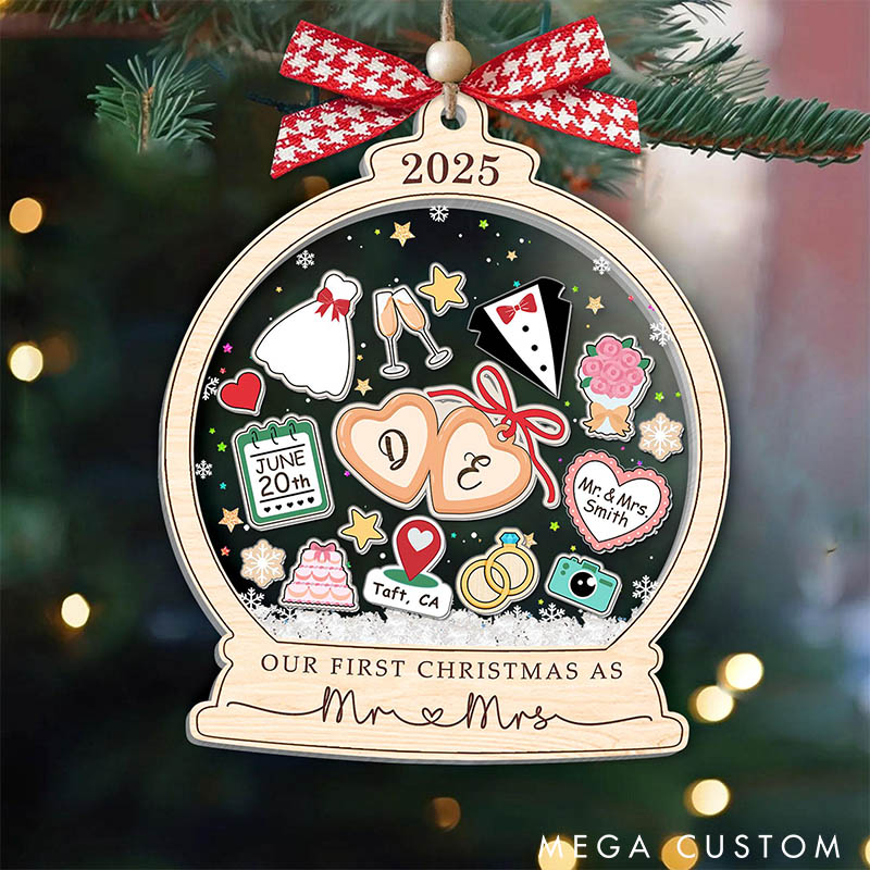 Personalized Our First Christmas as Mr & Mrs Shaker Christmas Ornament Newlyweds Couple Wedding Married Xmas Ornament First Christmas Gift for Him Her