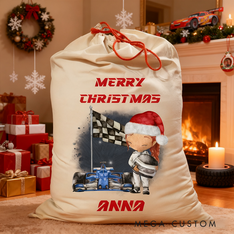 Personalized Racing Christmas Gift Sack Custom Name and Style Race Car Santa Bag for Motorsport Fans