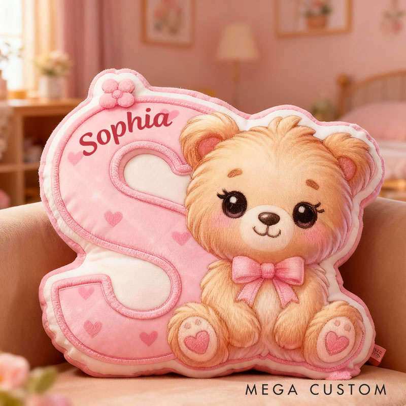 Personalized Flower Girl Graphic 3D Print Heart Bear 26 Letter Pillow Girlfriend Valentine's Day Cushion Wedding Gift for Girl Christmas Gift for Her