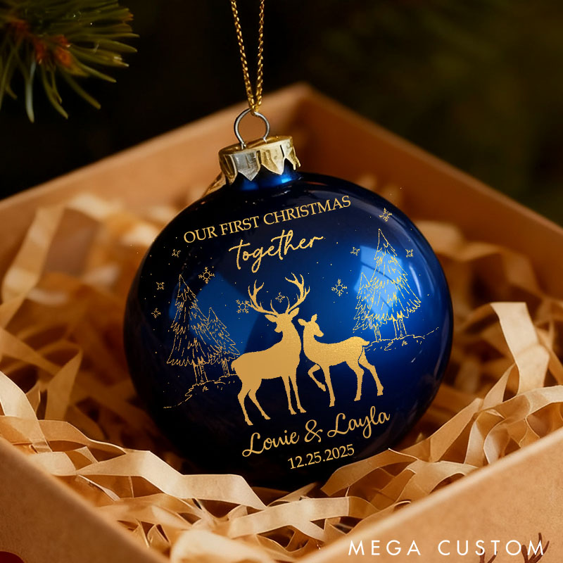 Personalized Couple Reindeer Our First Christmas Together Ball Ornament Custom Newlyweds Name Christmas Ornament Decor Christmas Gift for Him Her