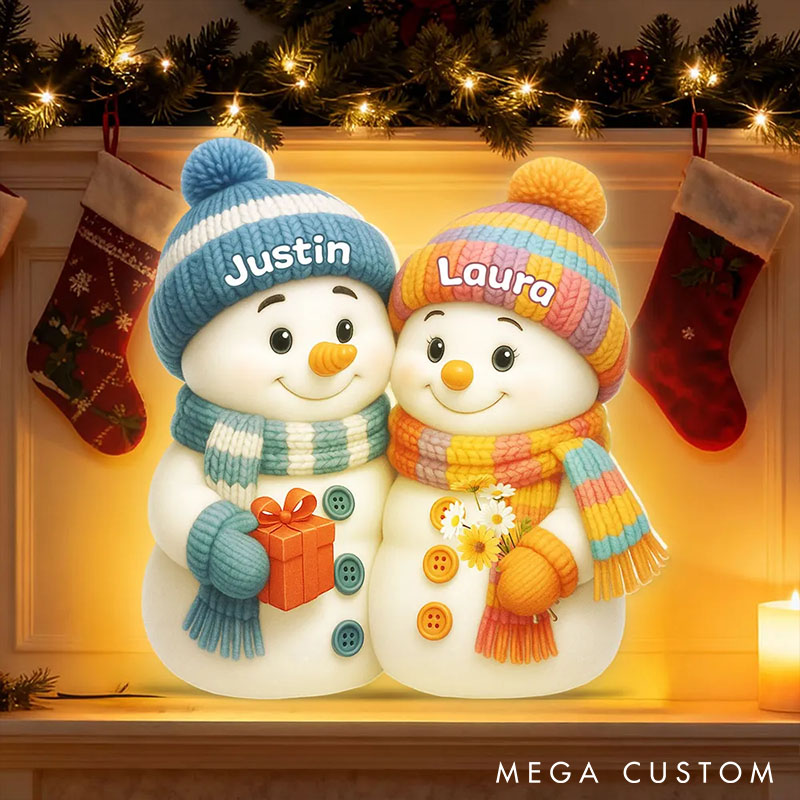 Personalized Couple Snowman Hugging Light Box Custom Newlyweds Name Night Light Decor Our First Christmas Gift for Him Her Boyfriend Girlfriend