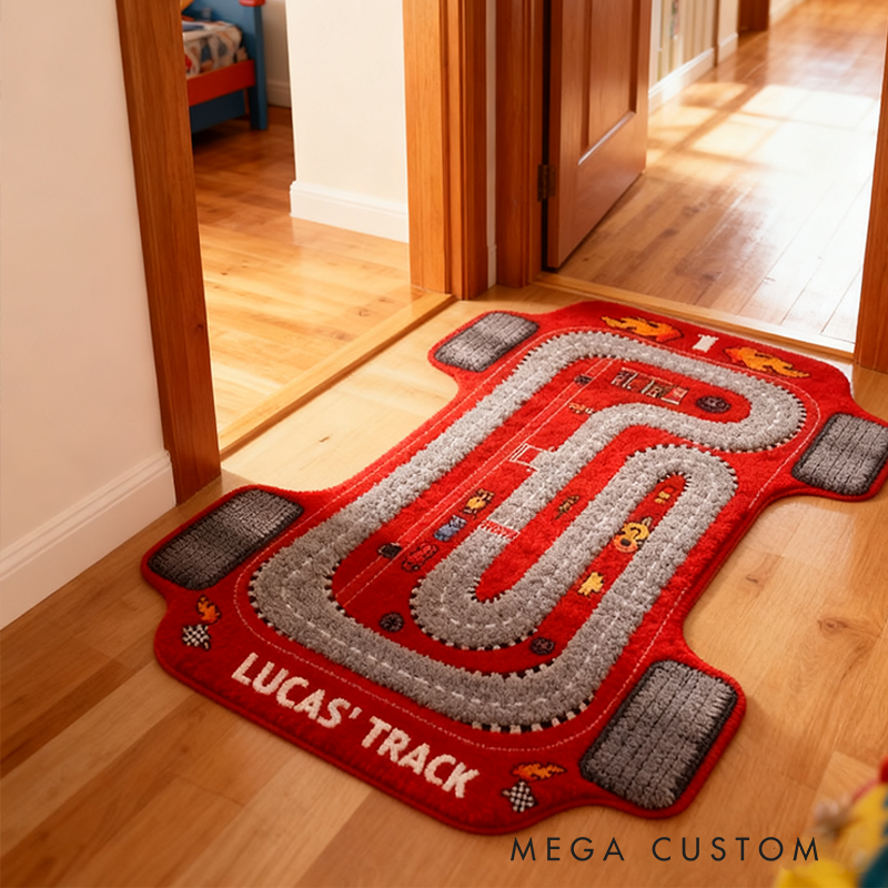 Personalized Racing Track Doormat with Custom Name Design for Racers and Racing Lovers