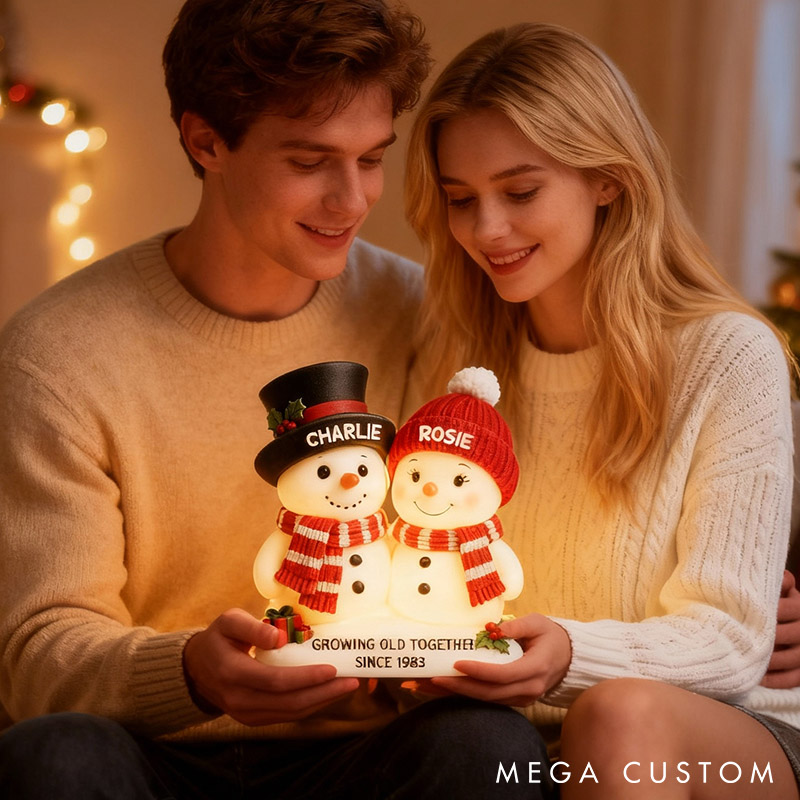Personalized Couple Snowman Growing Old Together Light Box Custom Newlyweds Name Night Light Decor Our First Christmas Gift for Him Her