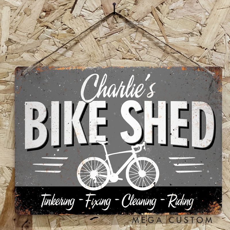 Personalized Bike Shed Metal Sign Vintage Worn Rusty Look Print Le Tour MTB Road BMX 6 Colours 4 Bikes for Cycling Riding Lovers