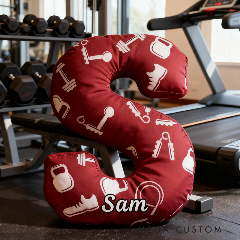 Personalized Fitness Letter Pillow Graphic 3D Print Funny Letter Pillow Custom Name Pillow Comfortable Christmas Decor for Gym Lovers