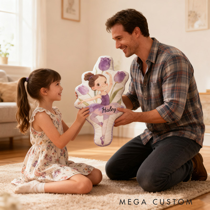 Personalized Ballet Dancers Tulip Pillow with Your Own Name Soft Stuffed Toy for Kids Unique Decorative Cushion for Girls' Room and Dance Studio