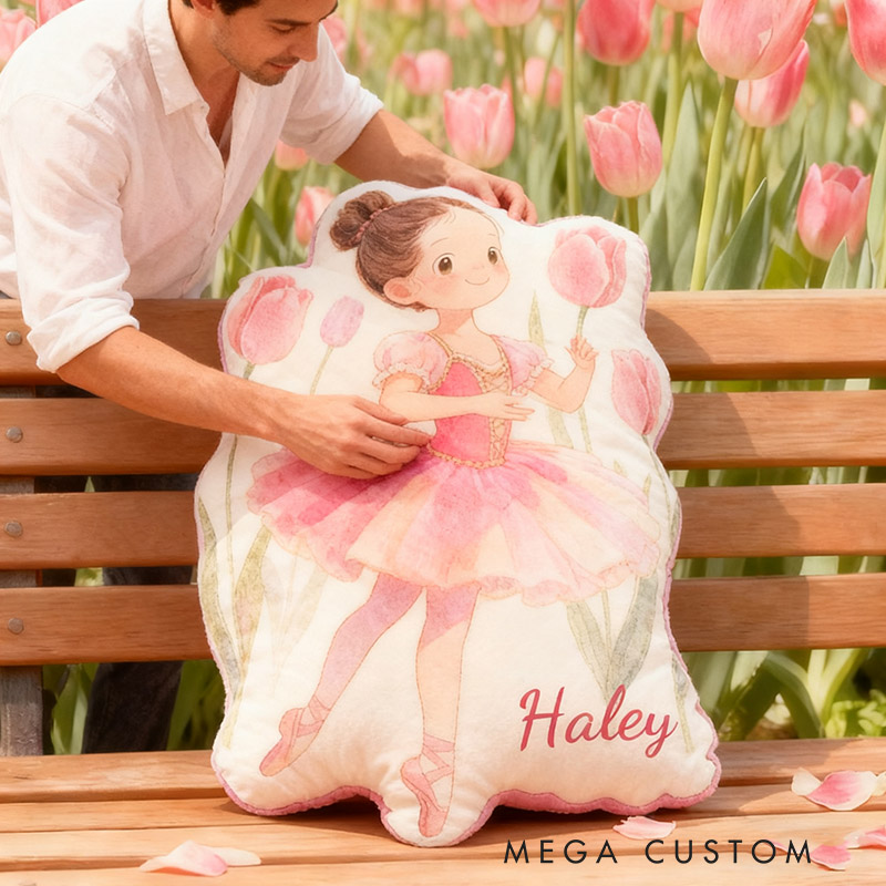 Personalized Tulip Ballet Dancers Pillow with Your Own Name Soft Stuffed Toy for Kids Unique Decorative Cushion for Girls' Room and Dance Studio