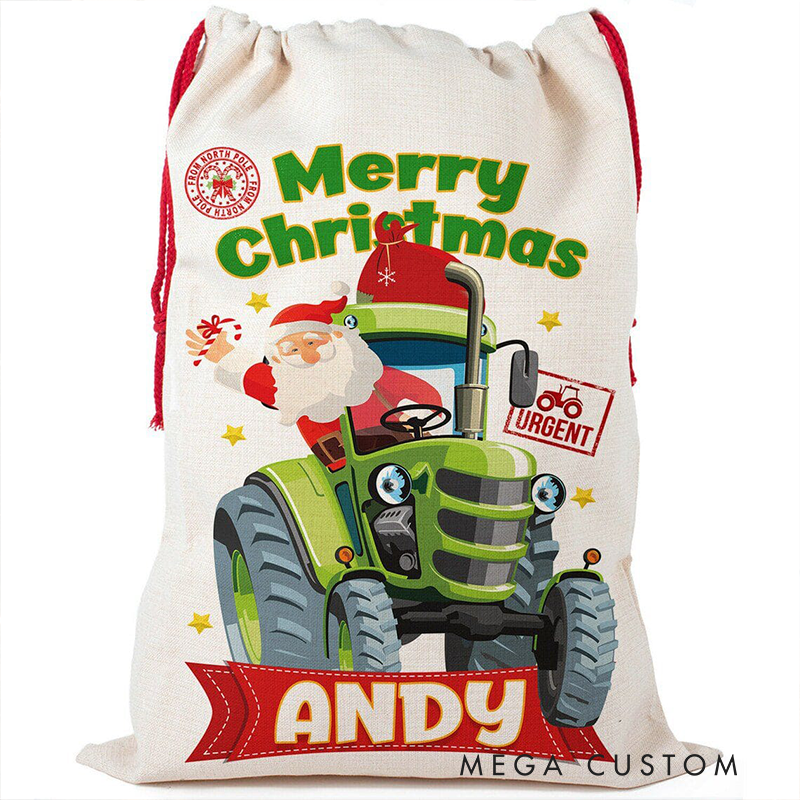 Personalized Drving Santa Sack Custom Name Racing Christmas Gift Bag for Racers and Racing Lovers