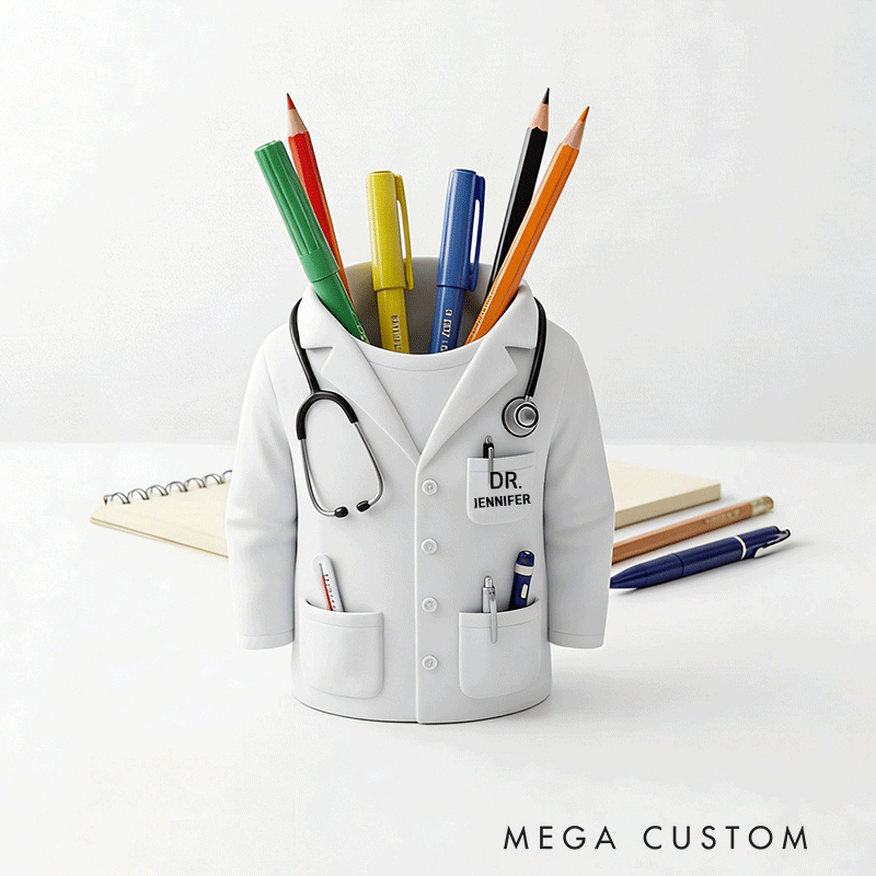Personalized Doctor Uniform Pencil Holde Custom Name Medical Desk Organizer 3D Printed Gift for Doctors Nurses and Med Students