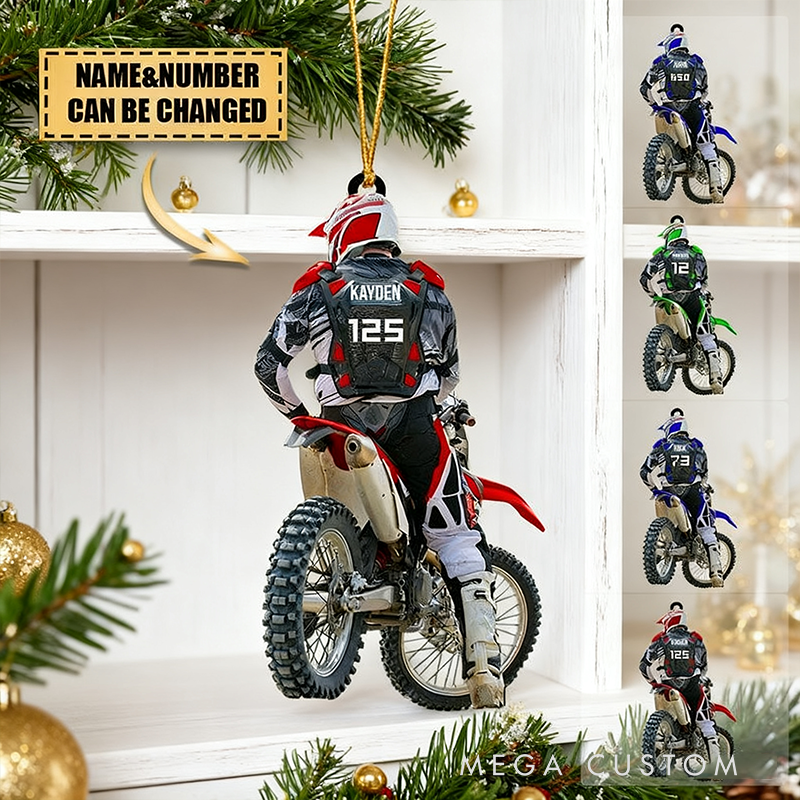 Personalized Motocross Dirt Bike Christmas Ornament Custom 2D Acrylic Ornament with Name Number and Color Gift for Motorcycle Lovers