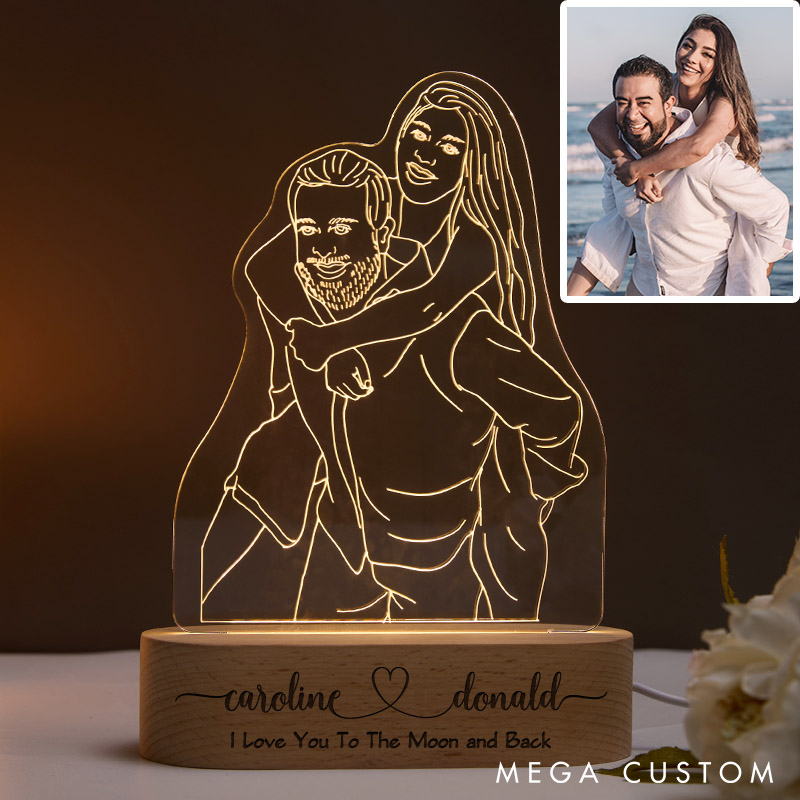 Personalized Couple Minimalist Line Art 3D Photo Night Light Custom Photo Portrait Lamp from Your Own Picture Anniversary Christmas Gift for Him Her