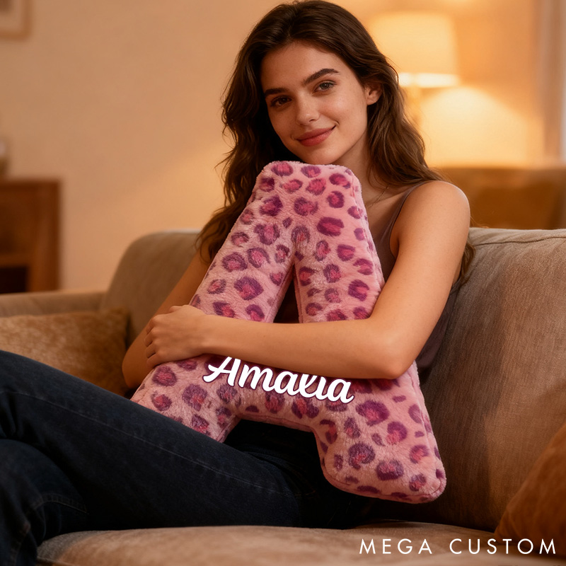 Personalized Pink Leopard Print Initial Pillow for Girlfriend Christmas Gift Pillow for Her Valentine's Day Gift for Wife Girlfriend