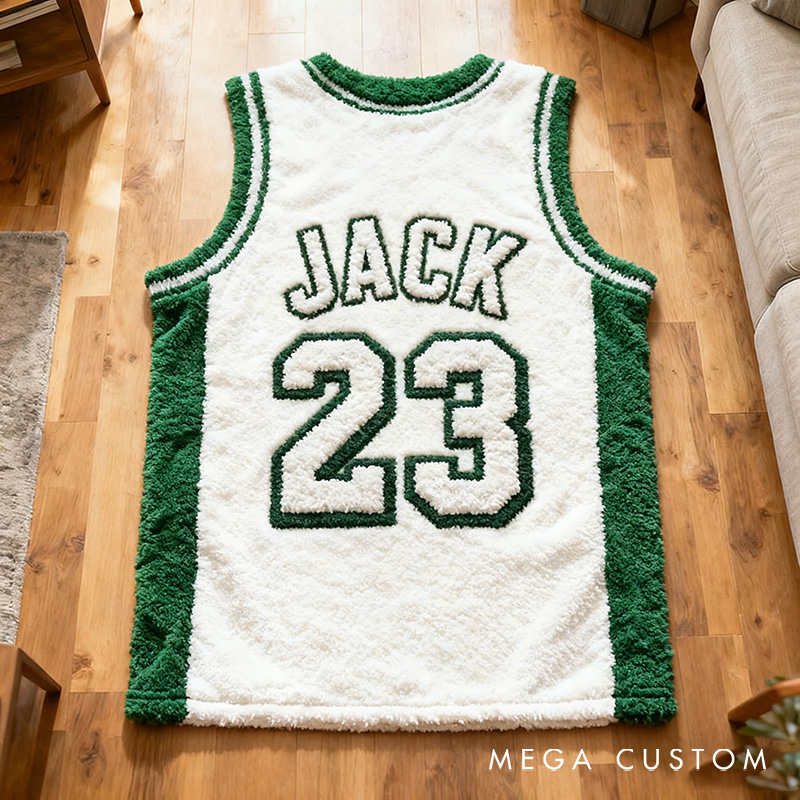 Personalized Basketball Jersey Rug with Custom Name and Number for Fans and Players