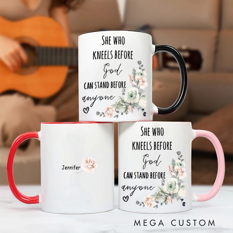 Personalized Stand Before Anyone Floral Wreath Christian Ceramic Inner Color Mug with Name Bible Verse Gift Religious Gift Christian Gift for Ladies