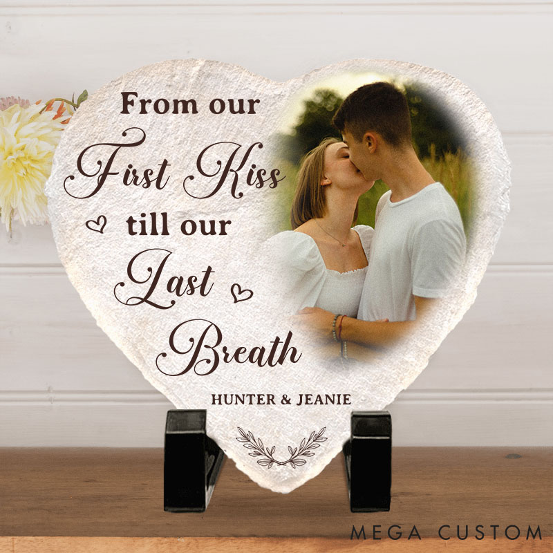 Personalized Couple Photo My Favorite Place In All The World Is Next To You Heart Shaped Stone With Stand First Christmas Gift Valentine's Day Gift