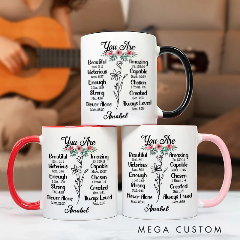 Personalized You Are Christian Ceramic Inner Color Mug with Name Bible Verse Coffee Mug Inspirational Gift Religious Gift Christian Gift for Women