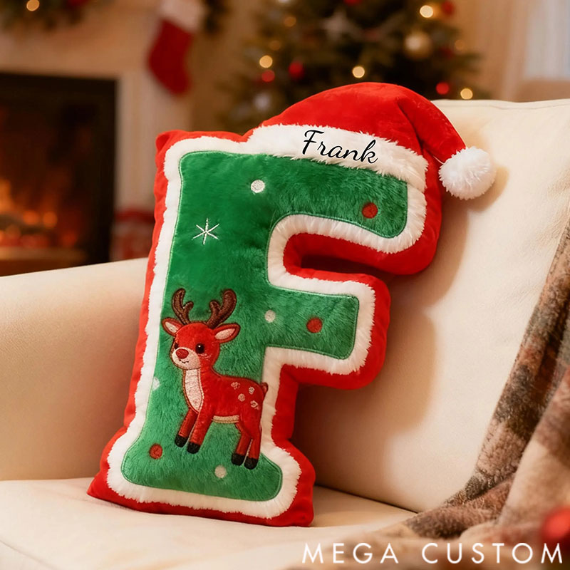 Personalized Graphic 3D Print Pillows Christmas Reindeer Letter Pillow, Custom Initial Pillow with name